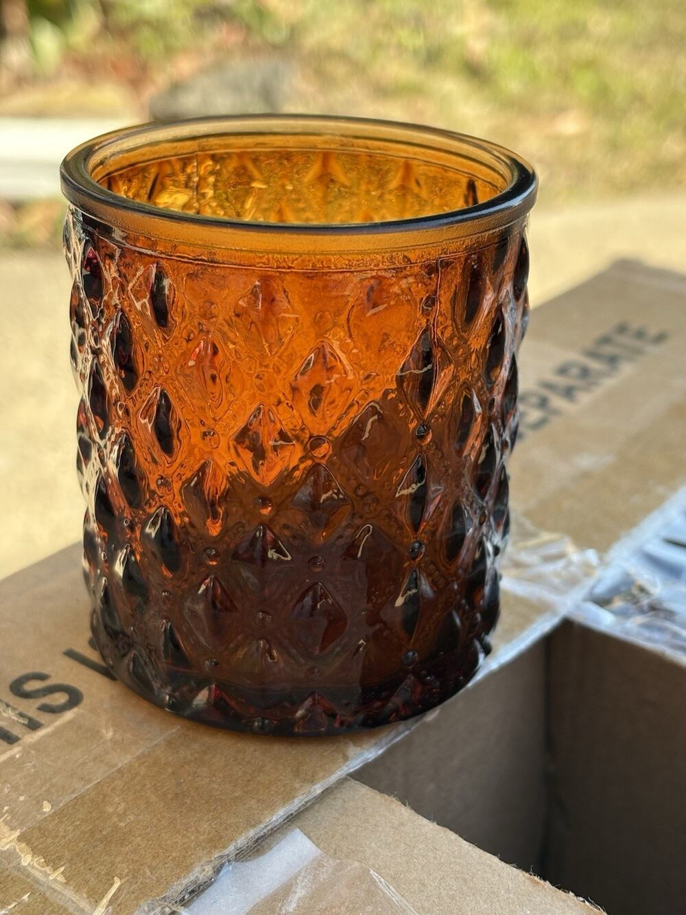 Set Of 8 Amber Votive Candles Holders